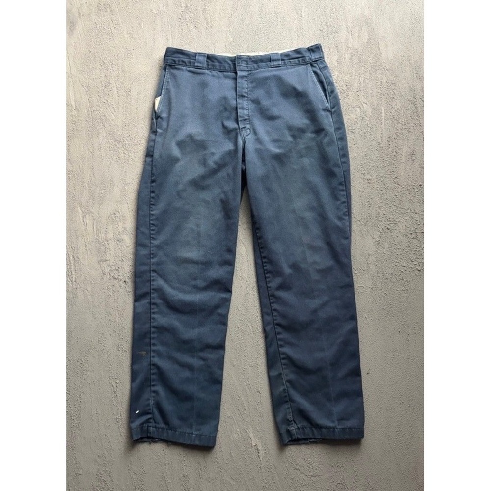Vintage Dickies Work Pants 34x32 Blue 1990s Flannel Lined Chino Trousers